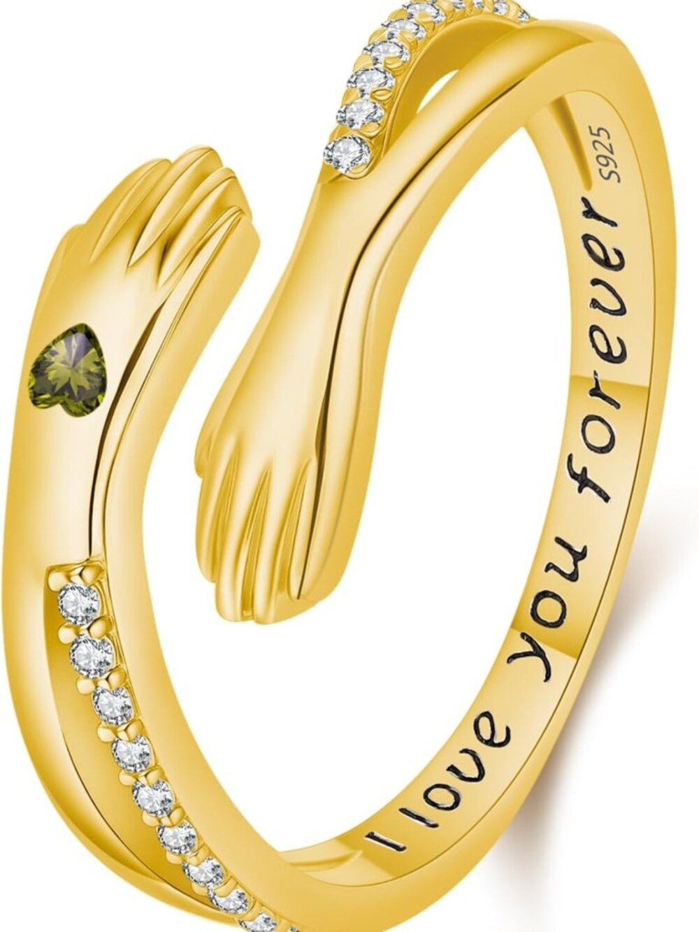 Sterling Silver S925 Birthstone Hug Rings for Women - Adjustable & Stylish